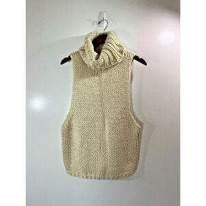 Lucca Women's Wool Chunky Turtleneck Sweater Size S Cream Sleeveless Minimalist